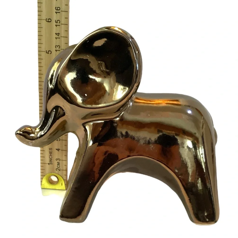 Gold Ceramic Elephant 6.5” Figurine – Modern Home Décor Accent, Lucky Statue